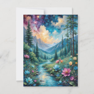 Postal Flores coloridas en una corriente y naturaleza sal