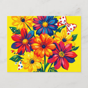 Postal Flores Coloridas y Atractivas Ramillete de Arte Po