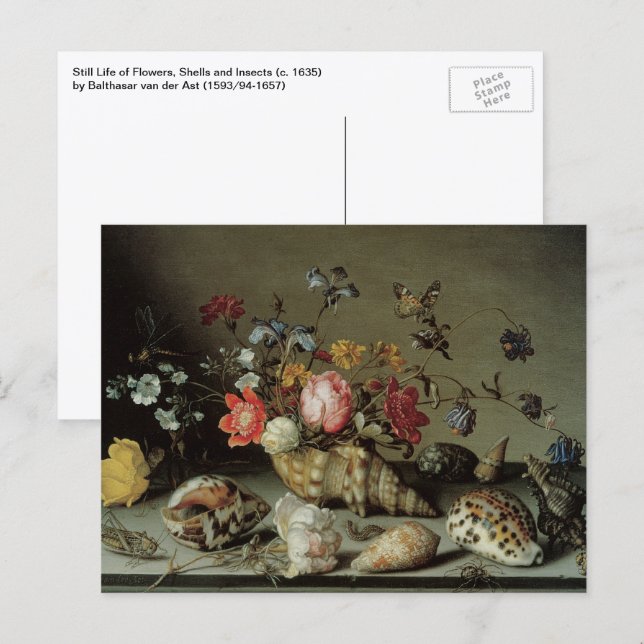 Postal Flores, Conchas e Insectos Balthasar van der Ast (Anverso / Reverso)