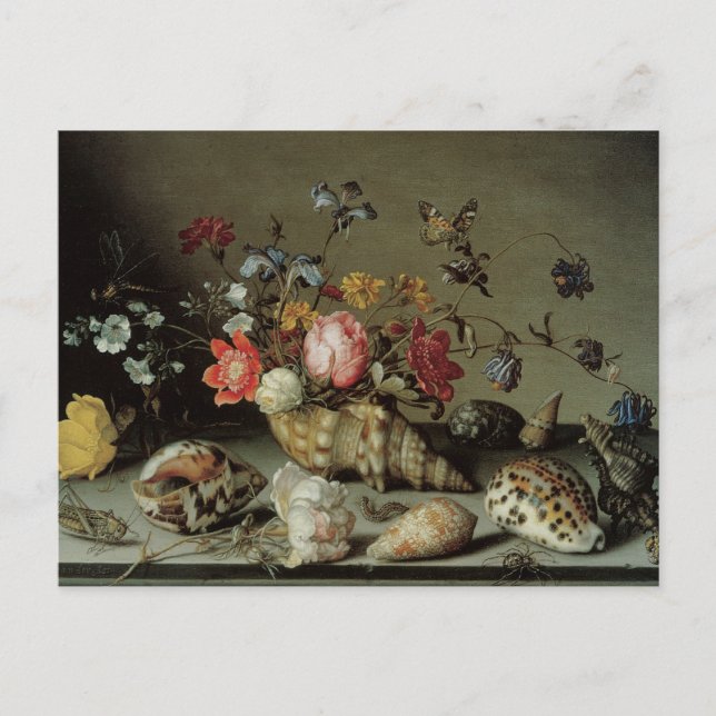 Postal Flores, conchas e insectos Balthasar van der Ast (Anverso)