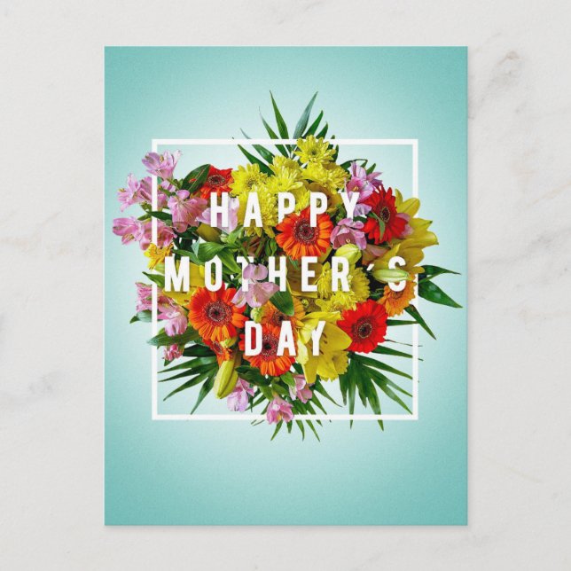 Postal Flores cuteadas felices Día de la Madre Floral (Anverso)
