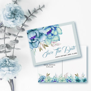 Postal Flores de acuarela azules y verde menta Save the D
