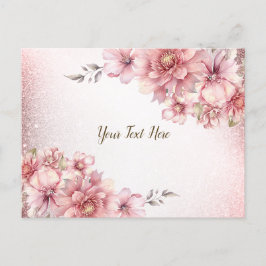 Postal Flores de Acuarela Rosa Brillante Glitter Moderno