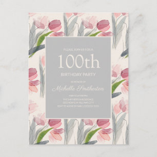 Postal Flores de Acuarela Rosadas Cumpleaños 100 Mujeres