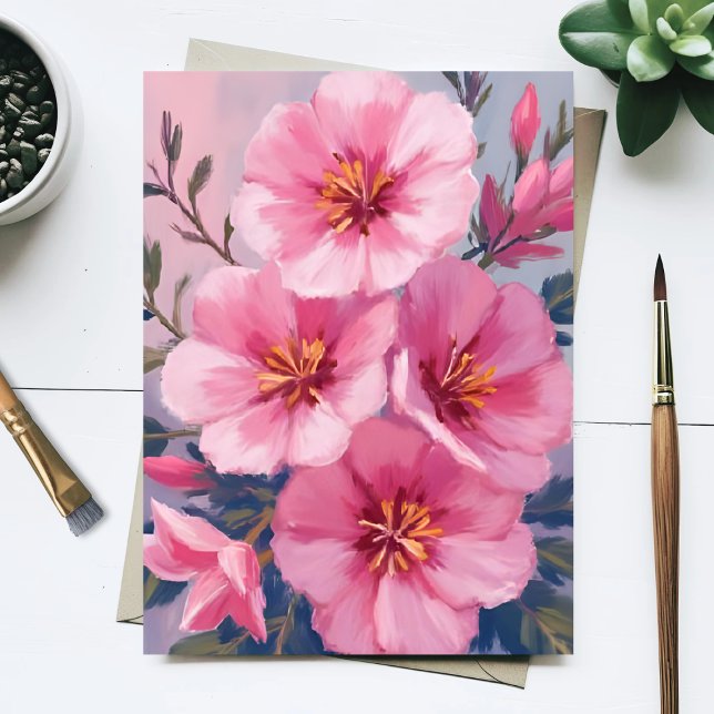 Postal Flores de acuarela rosadas floreciendo Pintadas de (Subido por el creador)