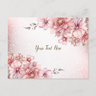 Postal Flores de acuarela rosadas modernas con brillo