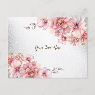 Postal Flores de acuarela rosadas modernas con brillo