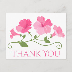 Postal Flores de agradecimiento florales rosadas, fucsia