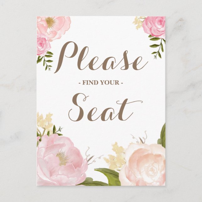 Postal Flores De Agua Romántica Encuentre Su Asiento (Anverso)
