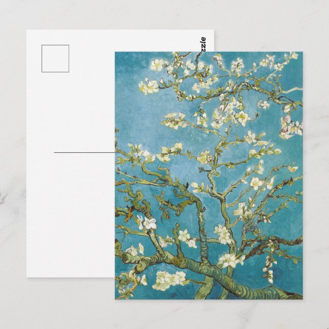 Postal Flores de Almendro de Van Gogh - Arte Azul Clásico (Anverso / Reverso)