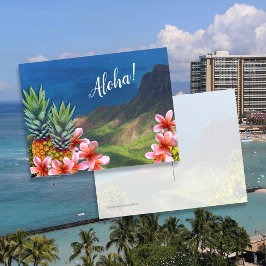 Postal Flores de Aloha Hawaianas Piñas y Montañas
