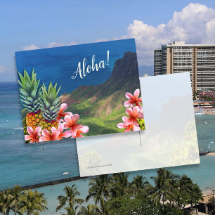 Postal Flores de Aloha Hawaianas Piñas y Montañas