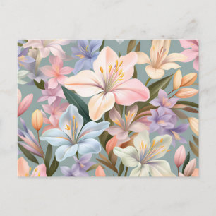 Postal Flores de Alstroemeria Tranquilas en Tonos Pastel