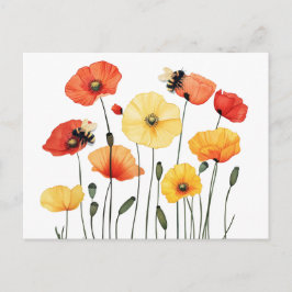 Postal Flores de amapola con abejas con burbujas