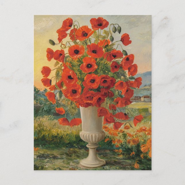 Postal Flores de amapola en un jarrón, estilo Van Goh, co (Anverso)