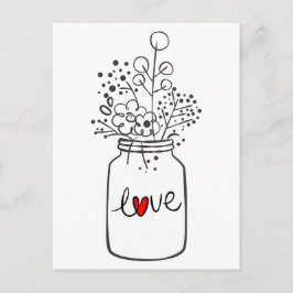 Postal Flores de amor rusticas mason Jar Black and White