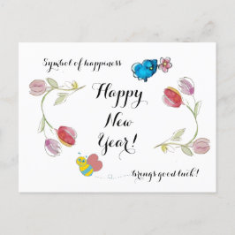 Postal Flores de Año Nuevo felices y símbolo de felicidad