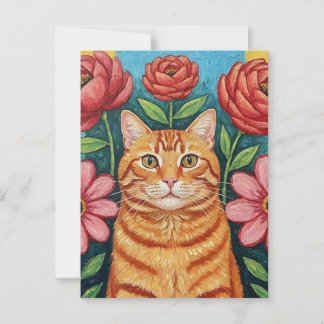 Postal Flores de arte folclórico naranja Cat