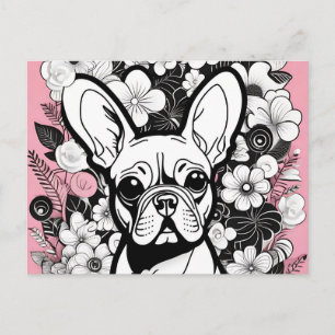 Postal Flores de arte pop y Bulldog francés