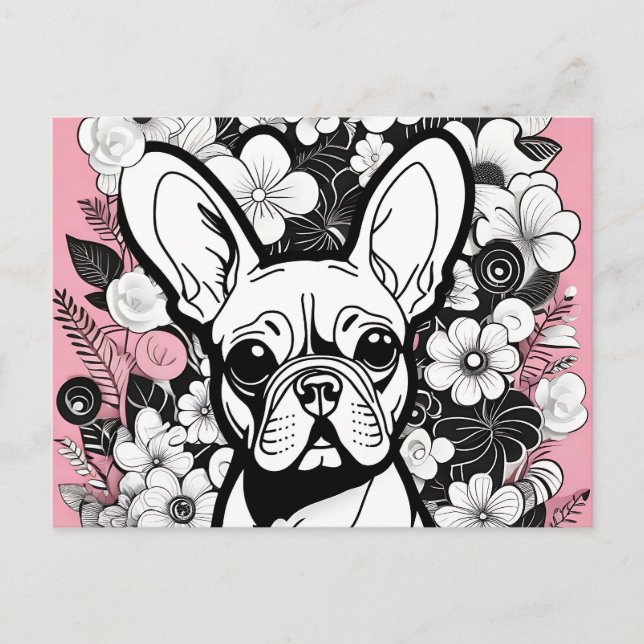 Postal Flores de arte pop y Bulldog francés (Anverso)