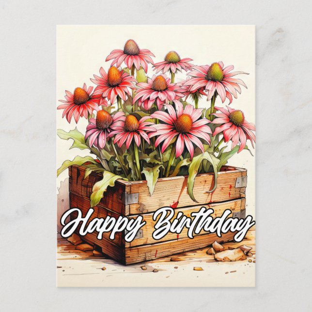 Postal Flores de Aster plantadas en bonito (Anverso)