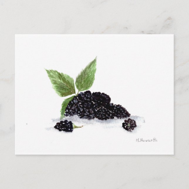 Postal Flores de Blackberries pintura acuarela (Anverso)