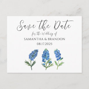 Postal Flores de Bluebonnets Watercolor Floral Azul Rústi