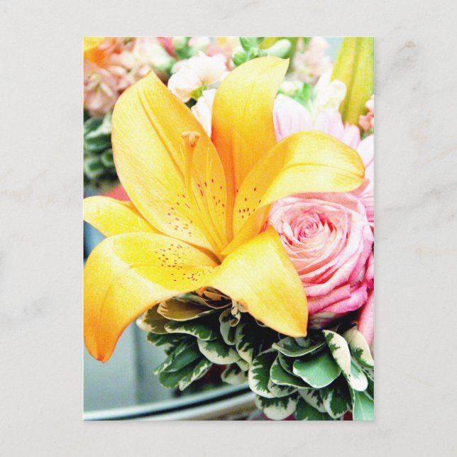 Postal flores de boda rosa naranja estrella lirio rosa (Anverso)