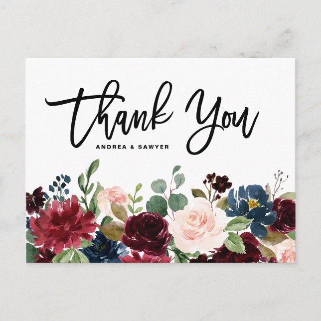 Postal Flores de borgoña de madera oscura rústica caen en (Anverso)