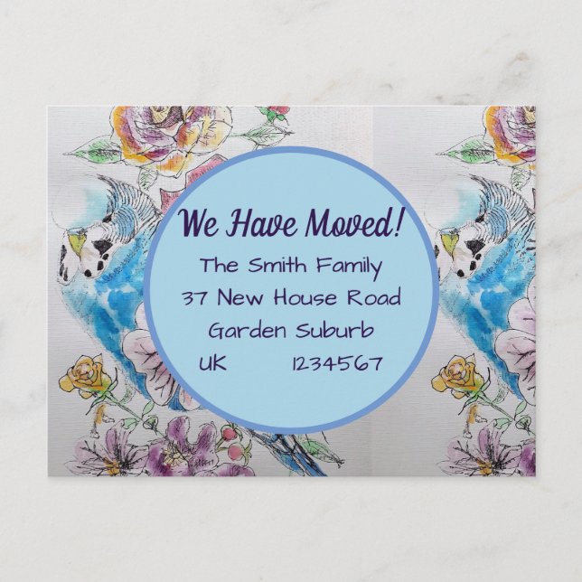 Postal Flores de Budgie Nueva Postcard De Direcciones, No (Anverso)