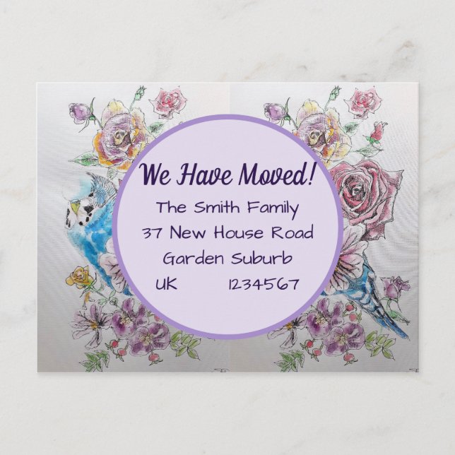 Postal Flores de Budgie Nueva Postcard De Direcciones, No (Anverso)