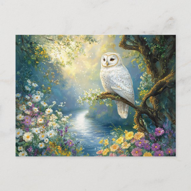 Postal Flores de búho y bosque encantados (Anverso)