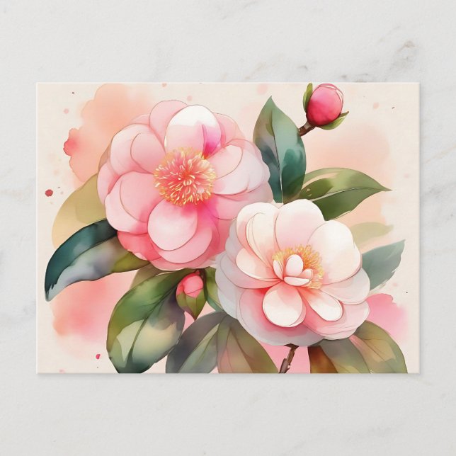 Postal Flores de camellia rosa (Anverso)
