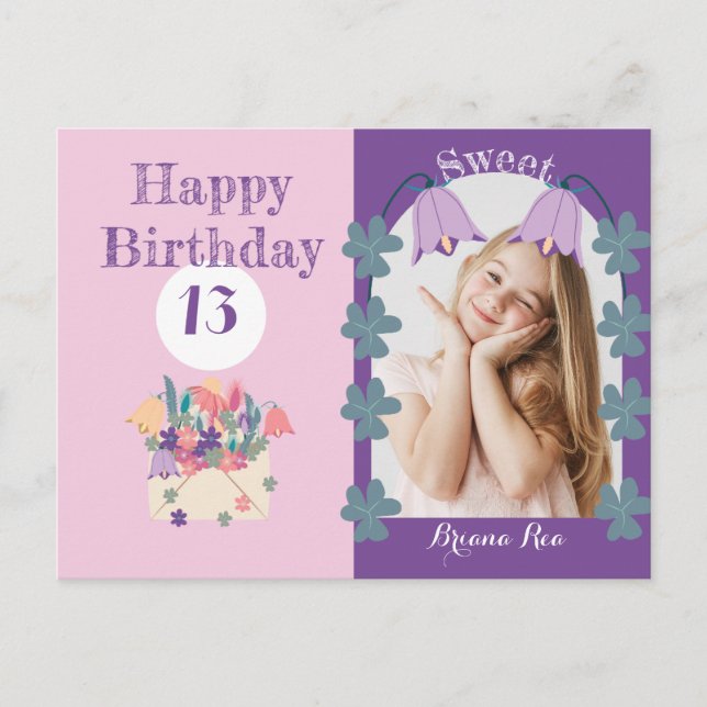 Postal Flores de Campana de Lavanda Cumpleaños Texto de F (Anverso)