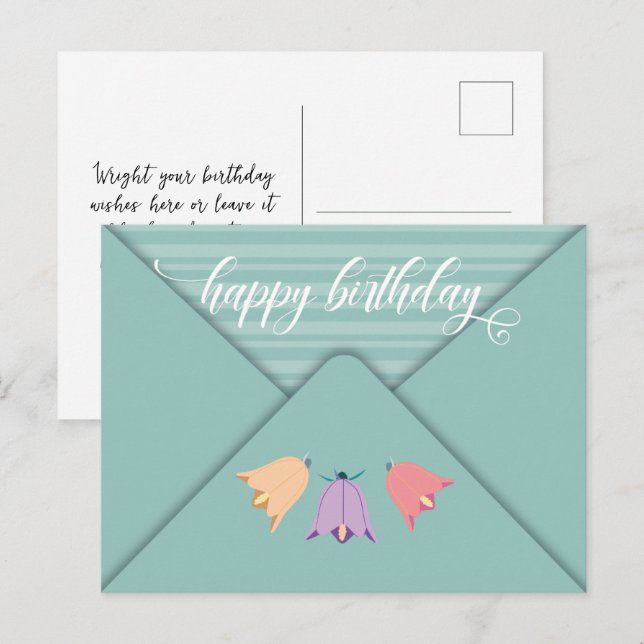Postal Flores de Campana de Sobre Elegante Feliz Cumpleañ (Anverso / Reverso)