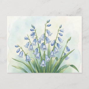Postal Flores de Campanilla Azul Acuarela Botánica