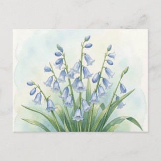 Postal Flores de Campanilla Azul Acuarela Botánica