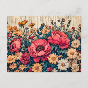 Postal Flores de Campo en Colores Brillantes de Verano