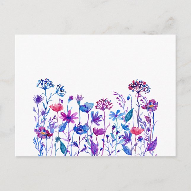 Postal Flores de campo púrpura acuarela (Anverso)