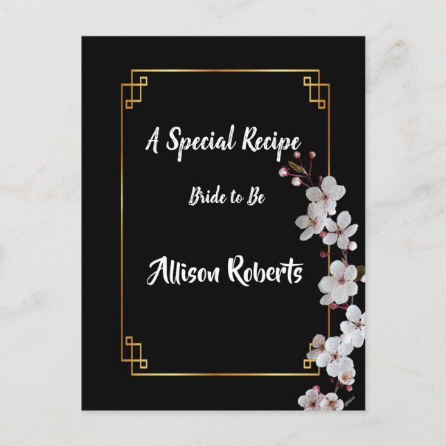 Postal Flores de cerezo blanco y ducha de novia con marco (Anverso)