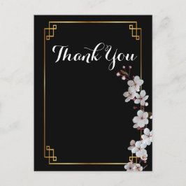 Postal Flores de cerezo blanco y marco dorado Gracias