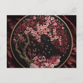 Postal Flores de cerezo Embroidered Boda Vintage Wrappi