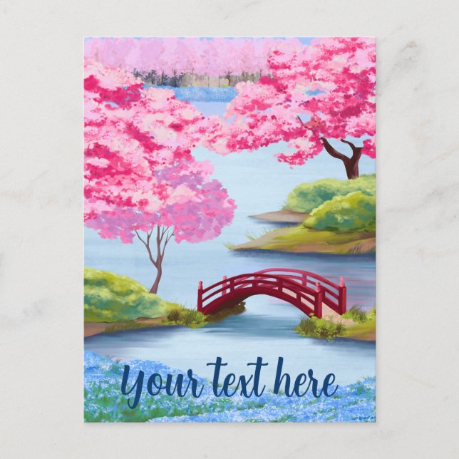 Postal Flores de cerezo en acuarela Jardín japonés de pri (Anverso)