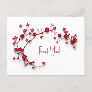 Postal Flores de Cerezo Rojas en 3D Gracias