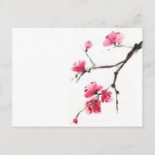 Postal Flores de cerezo rosadas: arte de tinta minimalist