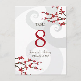 Postal Flores de cerezo Sakura Rojo Swirls Mesa Boda Nu