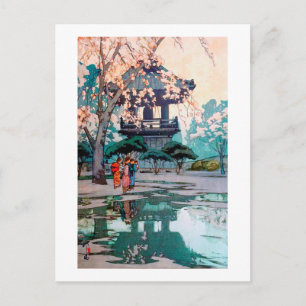 Postal Flores de cerezo y Belfry, Hiroshi Yoshida