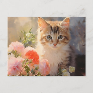 Postal Flores de clavo y gatito de cumpleaños de enero