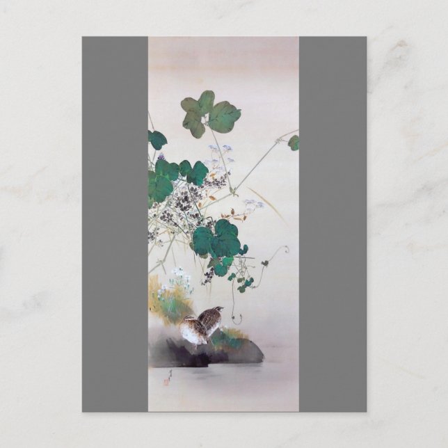 Postal Flores de codorniz y otoño, Watanabe Seitei (Anverso)