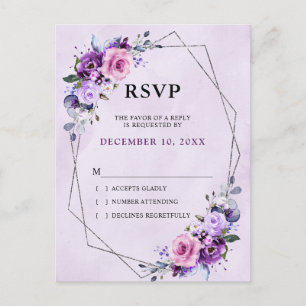Postal Flores de color rosa brillante Lilac morado RSVP